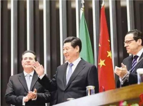 图为:2014年7月16日,国家主席习近平在巴西国会发表《弘扬传统友好 共谱合作新篇》的演讲。
